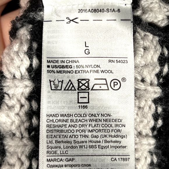 Gap Sz L Split Hem Turtleneck Sweater Merino Fine Wool Black & White Stripes - Picture 7 of 10